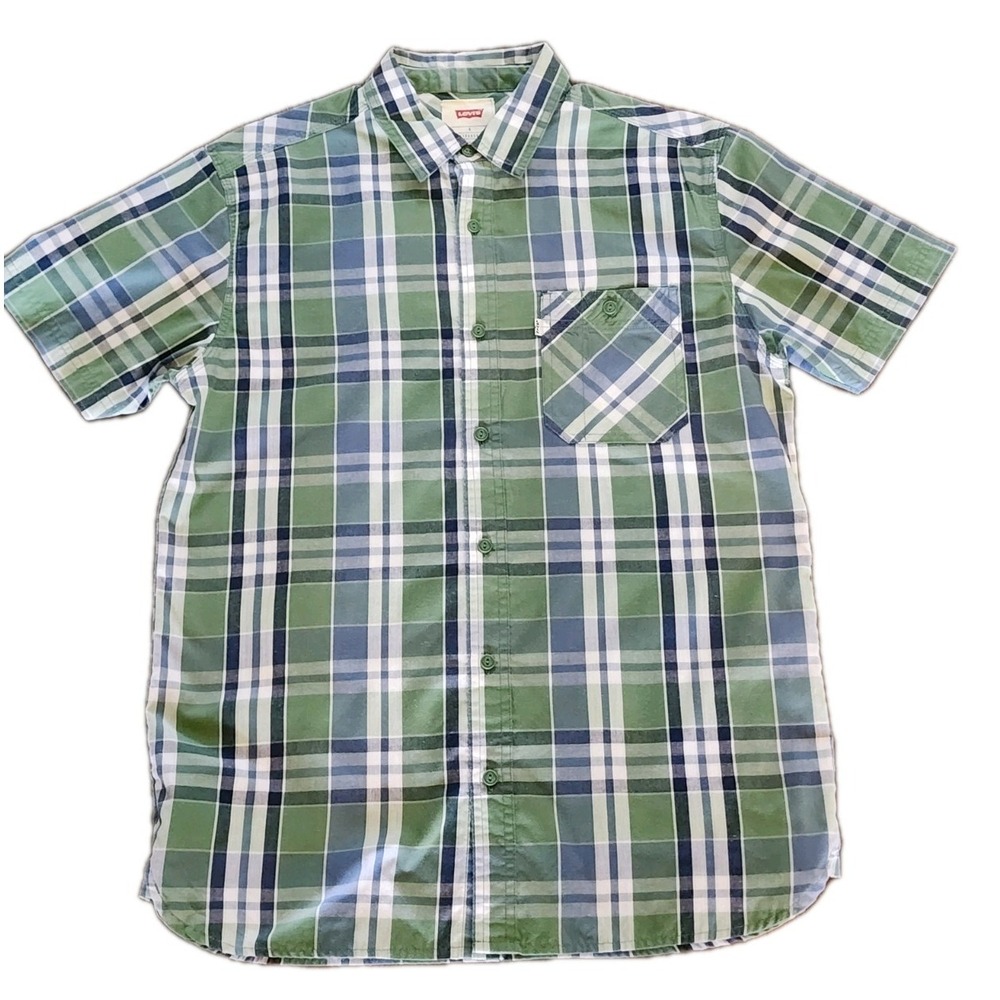 Levi's Mens Shirt, Size S, Green Plaid, Button Down, Short Sleeve,‎ Cotton